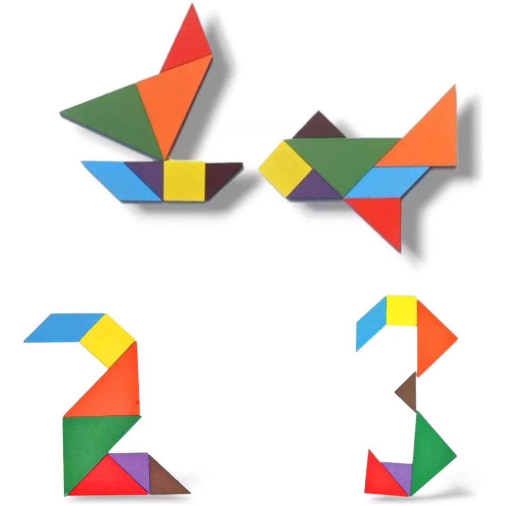 Joc Tangram 7 piese din lemn, Puzzle educativ pentru copii 3 ani+ 5