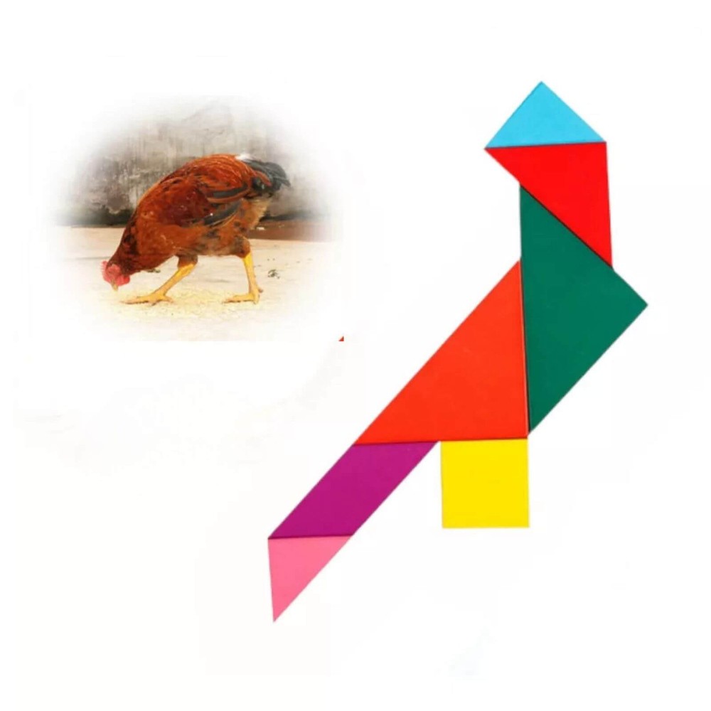 Joc Tangram 7 piese din lemn, Puzzle educativ pentru copii 3 ani+ 7