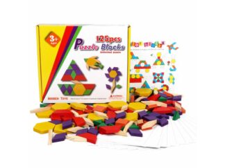 Joc Tangram din Lemn, 125 piese geometrice, puzzle