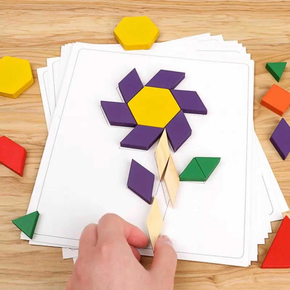 Joc Tangram din Lemn, 125 piese geometrice, puzzle 4