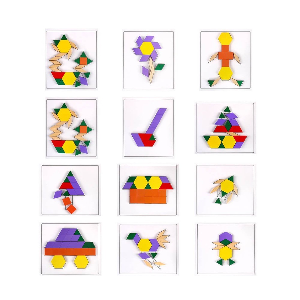 Joc Tangram din Lemn, 125 piese geometrice, puzzle 6