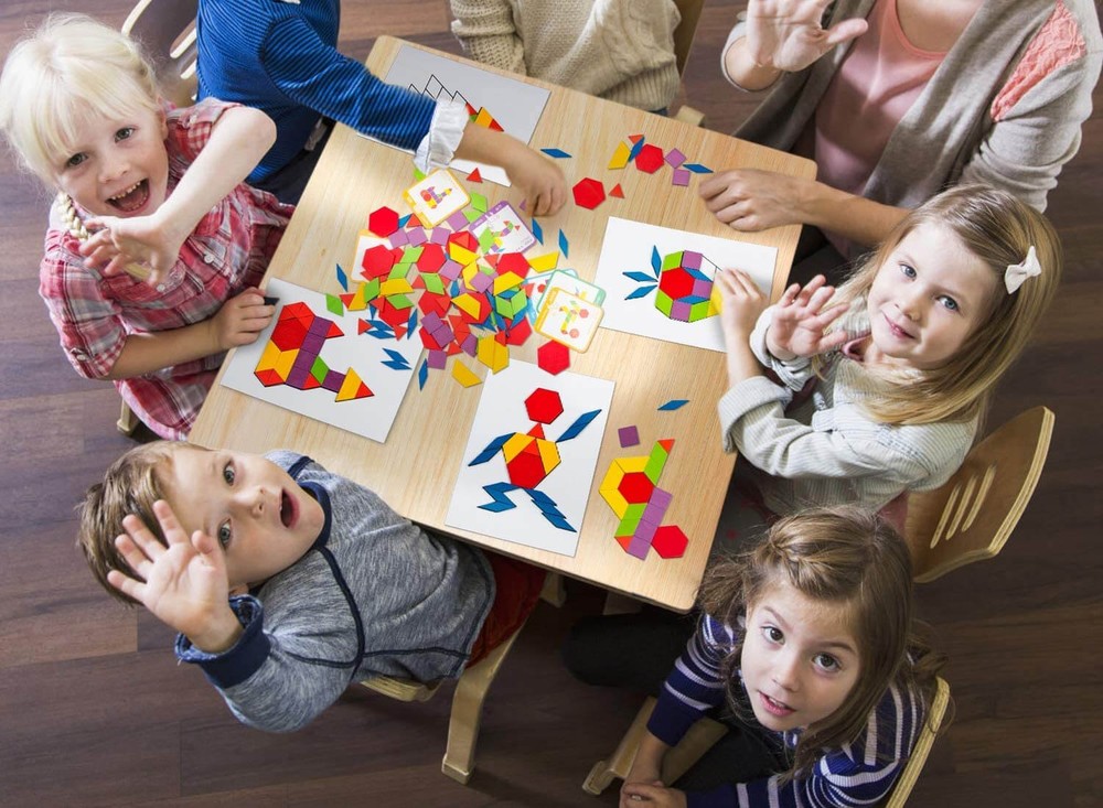 Joc Tangram din lemn, 155 piese geometrice, 24 cartonașe, sac depozitare piese, puzzle 2