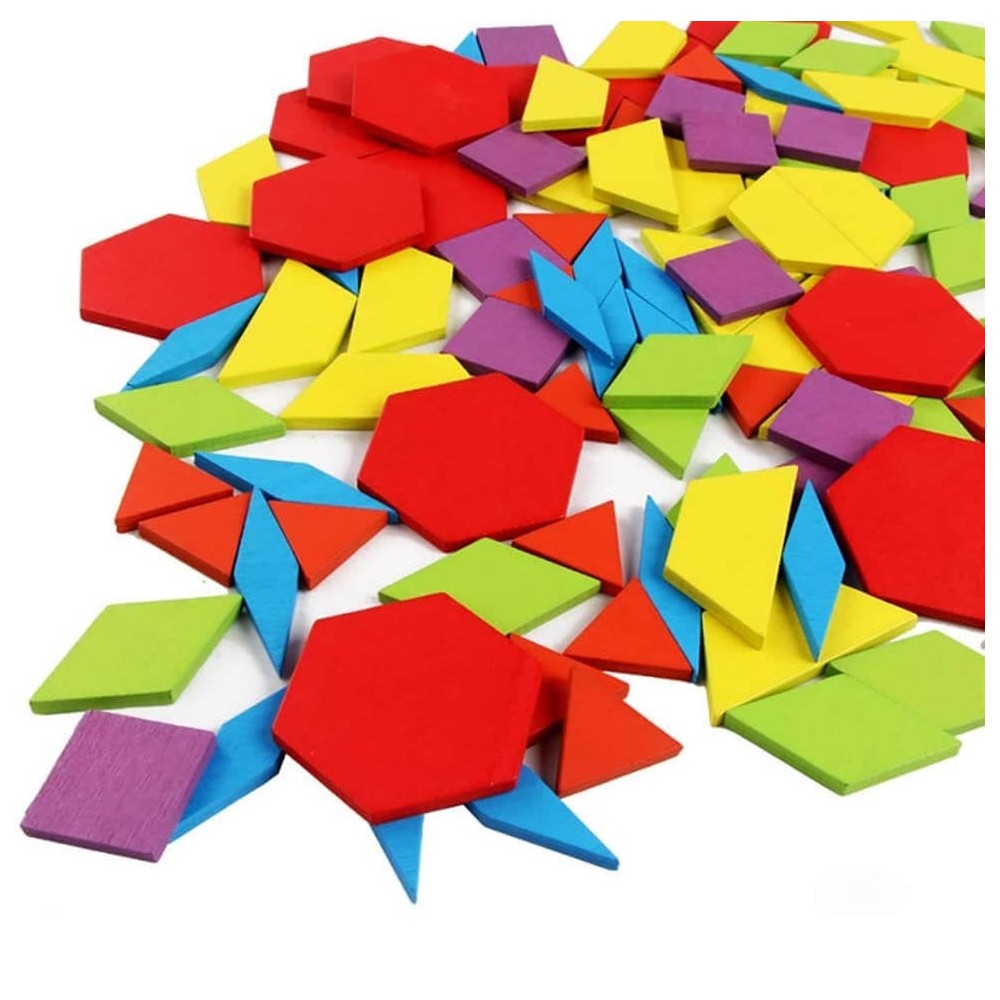 Joc Tangram din lemn, 155 piese geometrice, 24 cartonașe, sac depozitare piese, puzzle 8