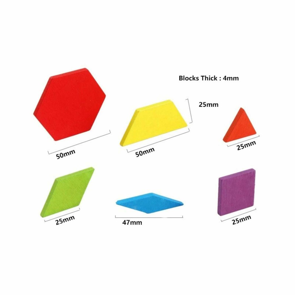 Joc Tangram din lemn, 155 piese geometrice, 24 cartonașe, sac depozitare piese, puzzle 9