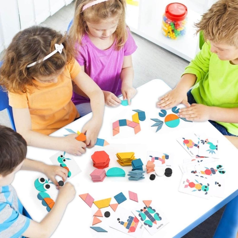 Joc Tangram din lemn, joc educativ cu 180 piese 2