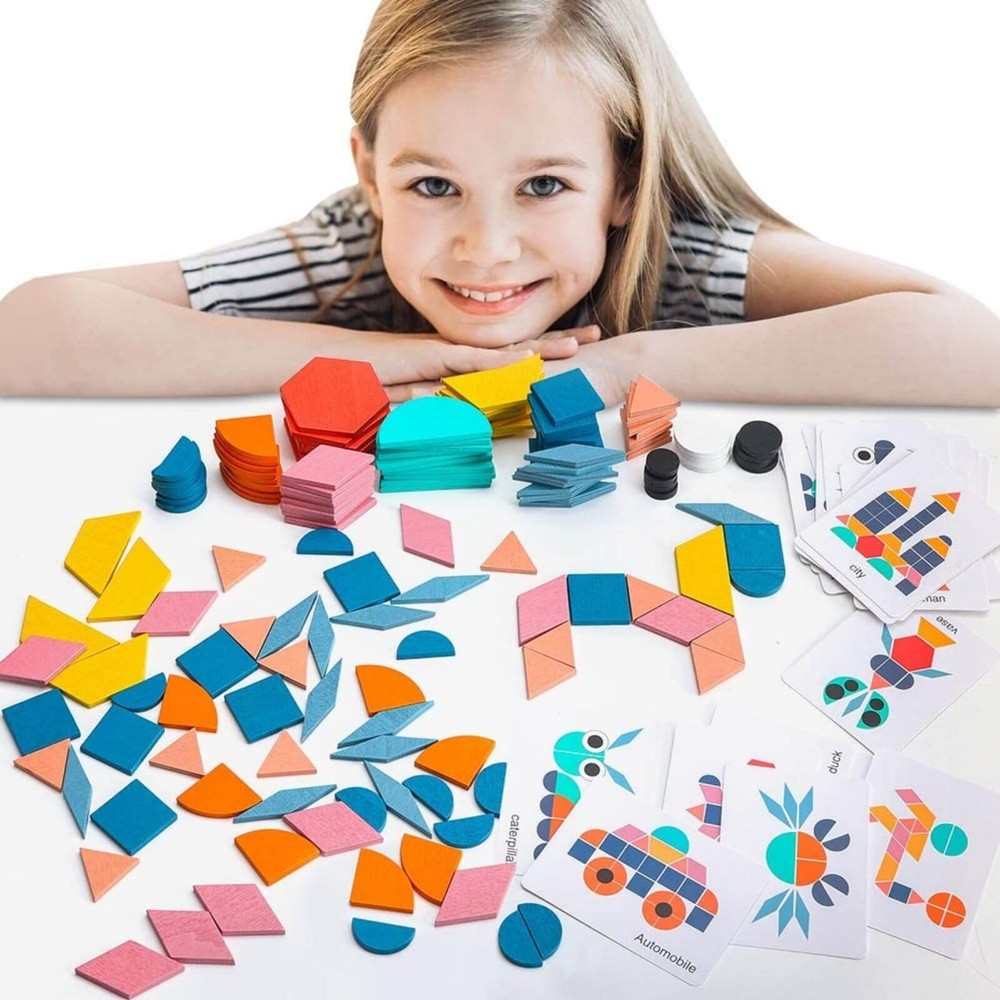 Joc Tangram din lemn, joc educativ cu 180 piese 3