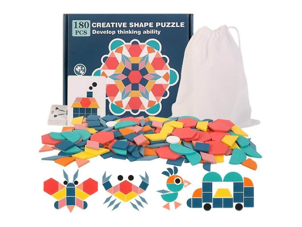 Joc Tangram din lemn, joc educativ cu 180 piese