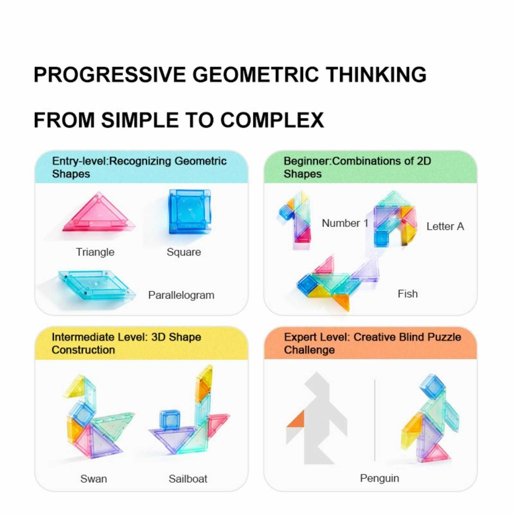 Joc Tangram Magnetic, 7 piese magnetice, clepsidră și 100 modele puzzle 5