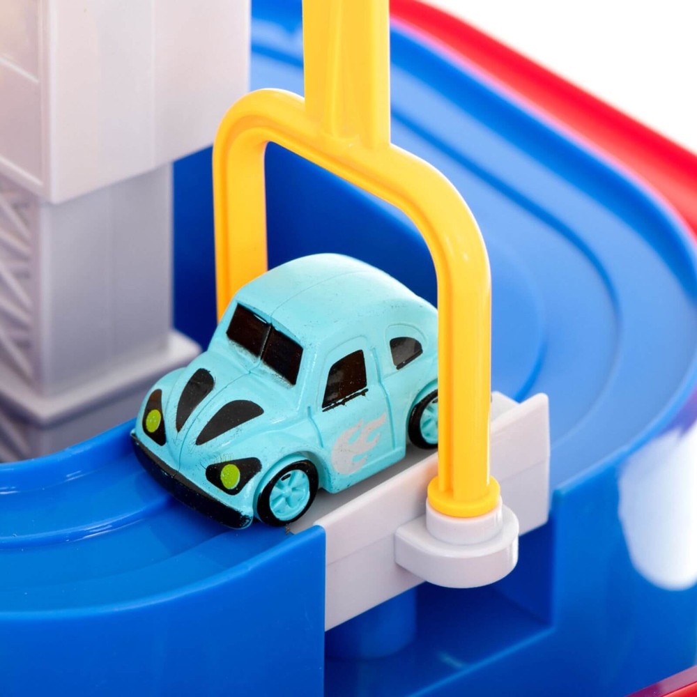 Jucărie Circuit de Curse cu Butoane, Mașinuțe Incluse, Elicopter, Pod Mobil, Macara, 3 ani+ 3