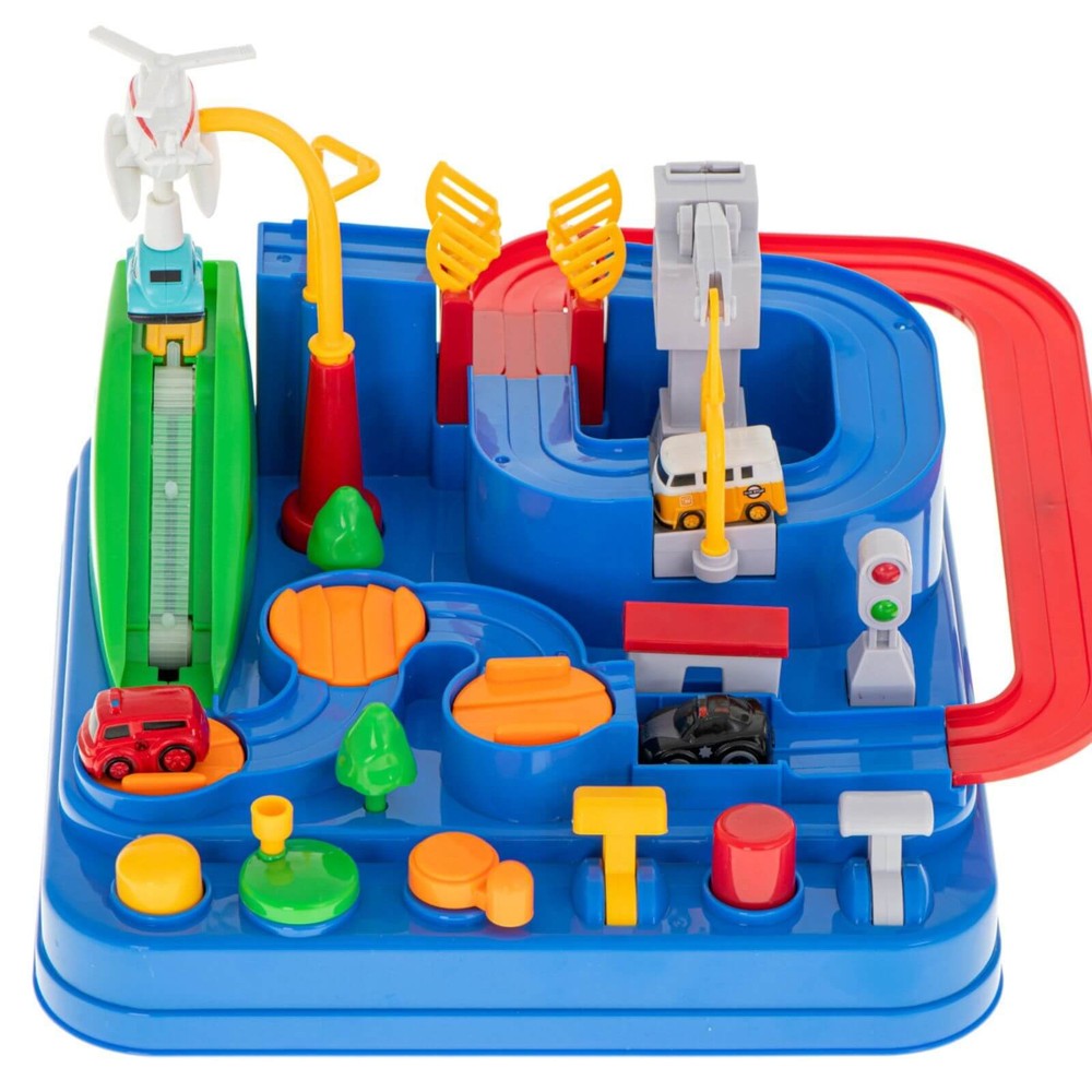 Jucărie Circuit de Curse cu Butoane, Mașinuțe Incluse, Elicopter, Pod Mobil, Macara, 3 ani+ 4