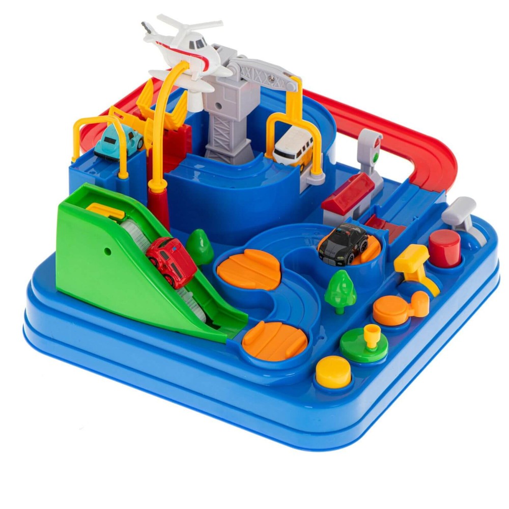 Jucărie Circuit de Curse cu Butoane, Mașinuțe Incluse, Elicopter, Pod Mobil, Macara, 3 ani+ 5