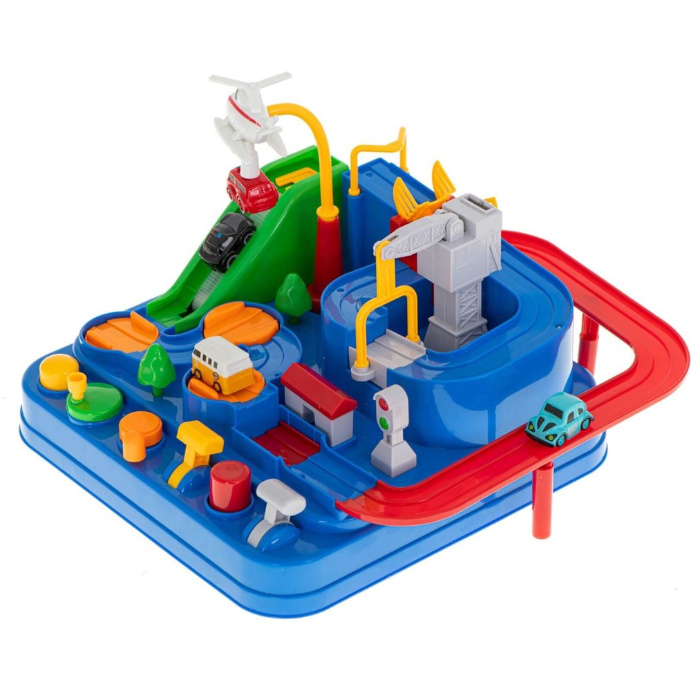 Jucărie Circuit de Curse cu Butoane, Mașinuțe Incluse, Elicopter, Pod Mobil, Macara, 3 ani+ 6