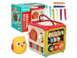 Jucărie Cub interactiv și Centru de Activități Bebeluși, 6 în 1, Sortare Forme Geometrice, Joc Magnetic de Pescuit Hrănește Ciocănitoarea, Pian și Muzică