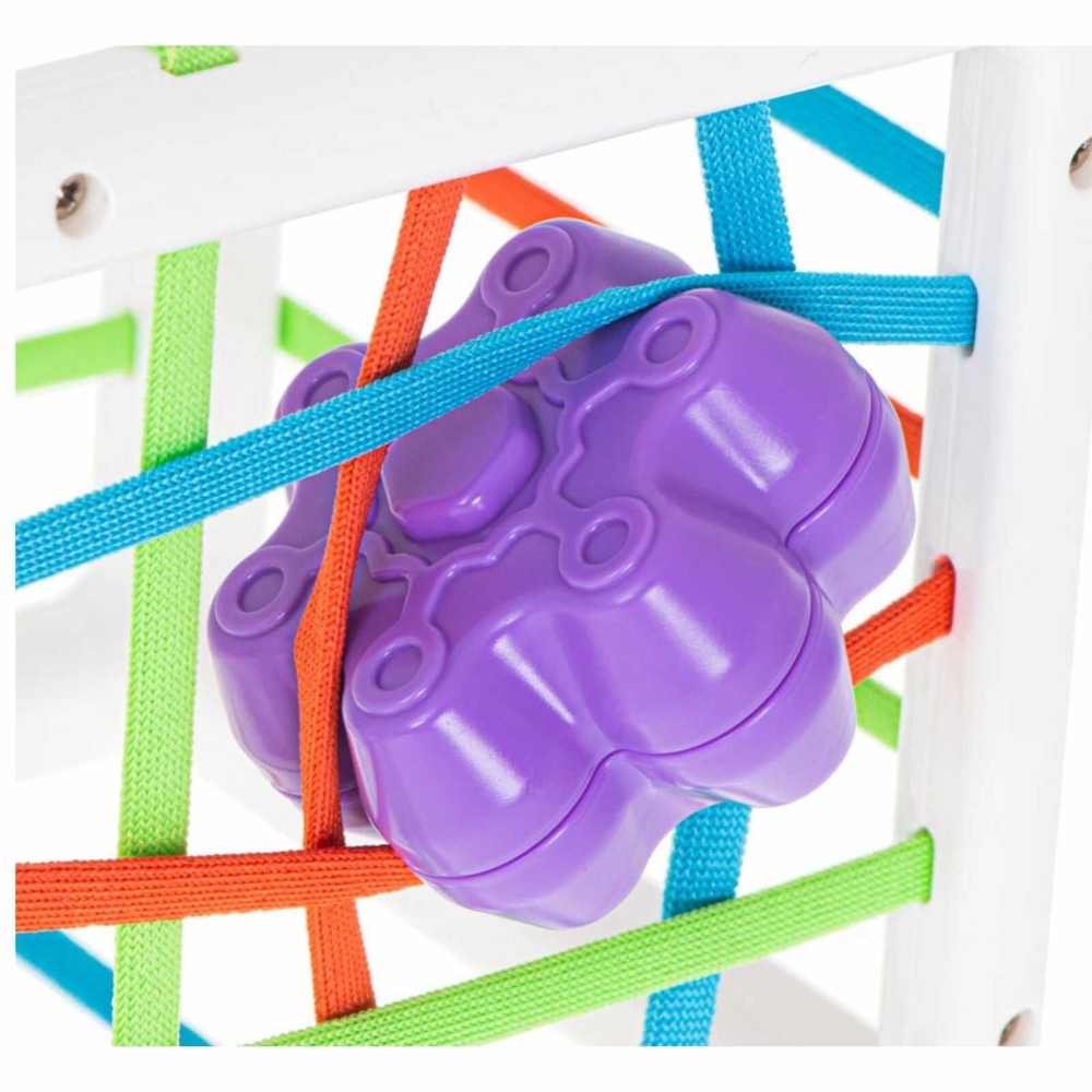 Jucărie Cub Senzorial Montessori cu Forme și Benzi Elastice, Puzzle Educativ, 7 Piese, 12 luni+ 4