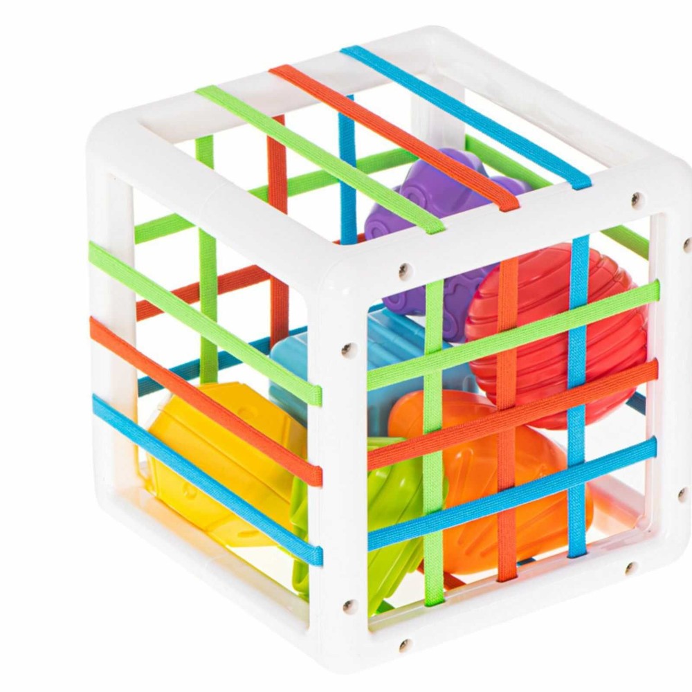 Jucărie Cub Senzorial Montessori cu Forme și Benzi Elastice, Puzzle Educativ, 7 Piese, 12 luni+ 7