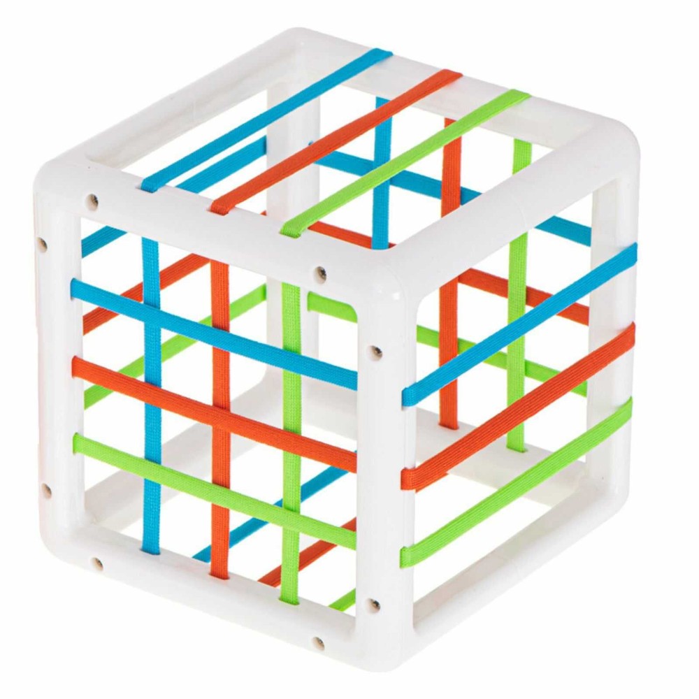 Jucărie Cub Senzorial Montessori cu Forme și Benzi Elastice, Puzzle Educativ, 7 Piese, 12 luni+ 9