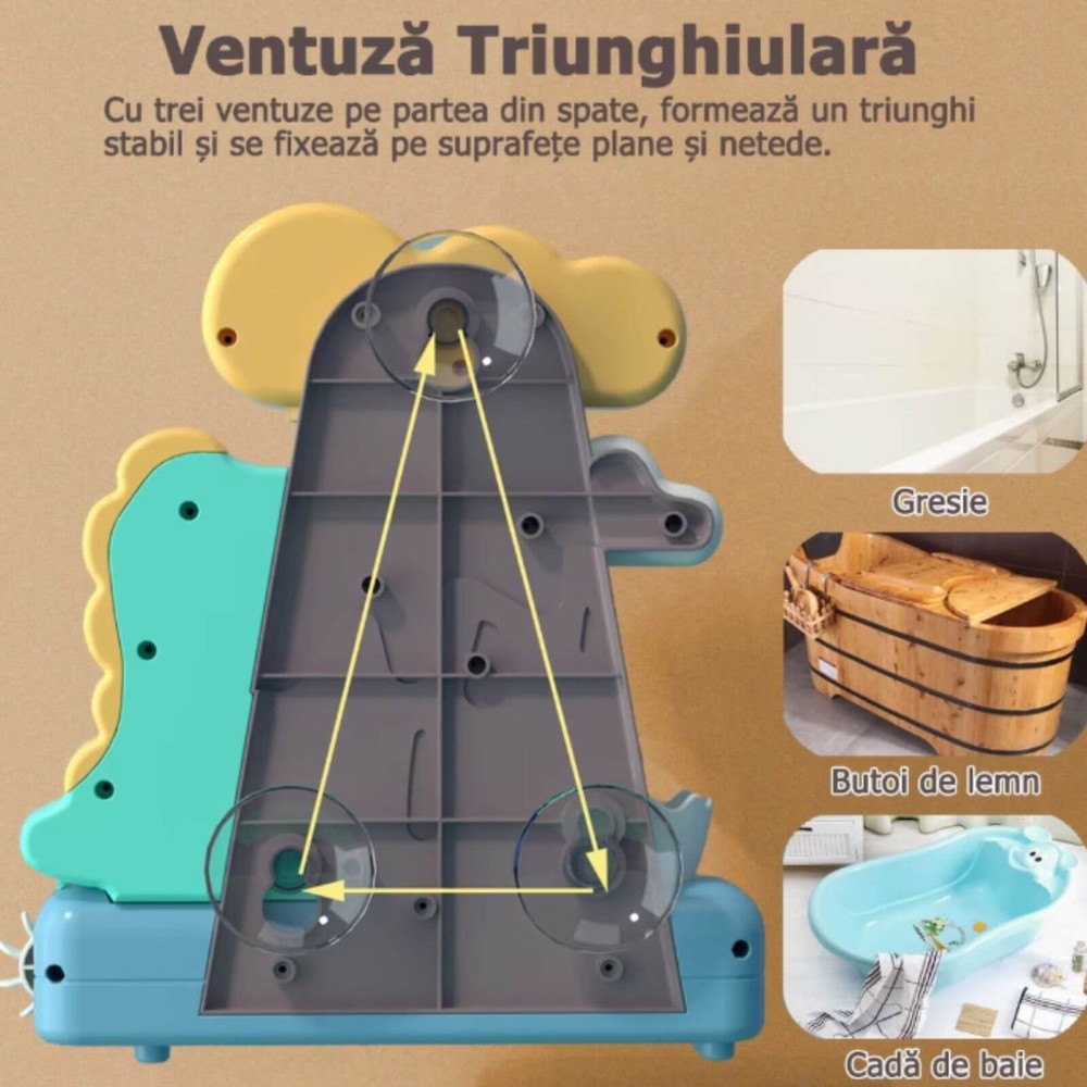 Jucărie de Baie, Dinozaur, Prindere cu Ventuze, Cascadă Apă, pentru Copii și Bebe, 23 x 20cm 5