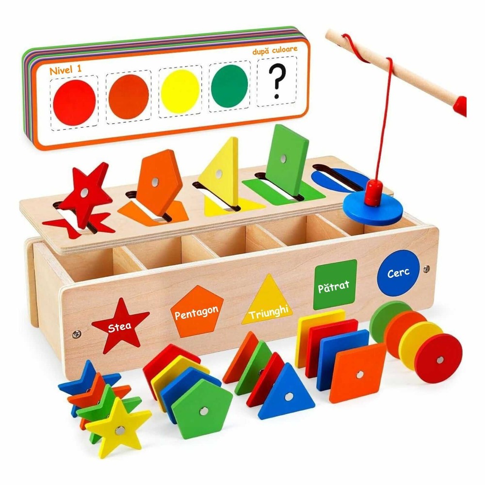 Jucărie sortator de forme și culori, clasificare și joc de pescuit magnetic în limba română 2