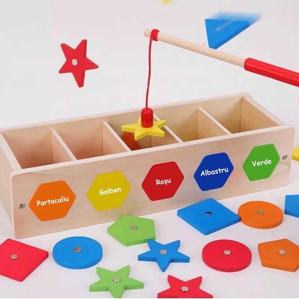 Jucărie sortator de forme și culori, clasificare și joc de pescuit magnetic în limba română 3