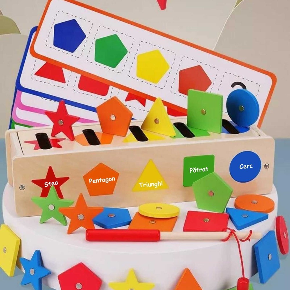 Jucărie sortator de forme și culori, clasificare și joc de pescuit magnetic în limba română 4