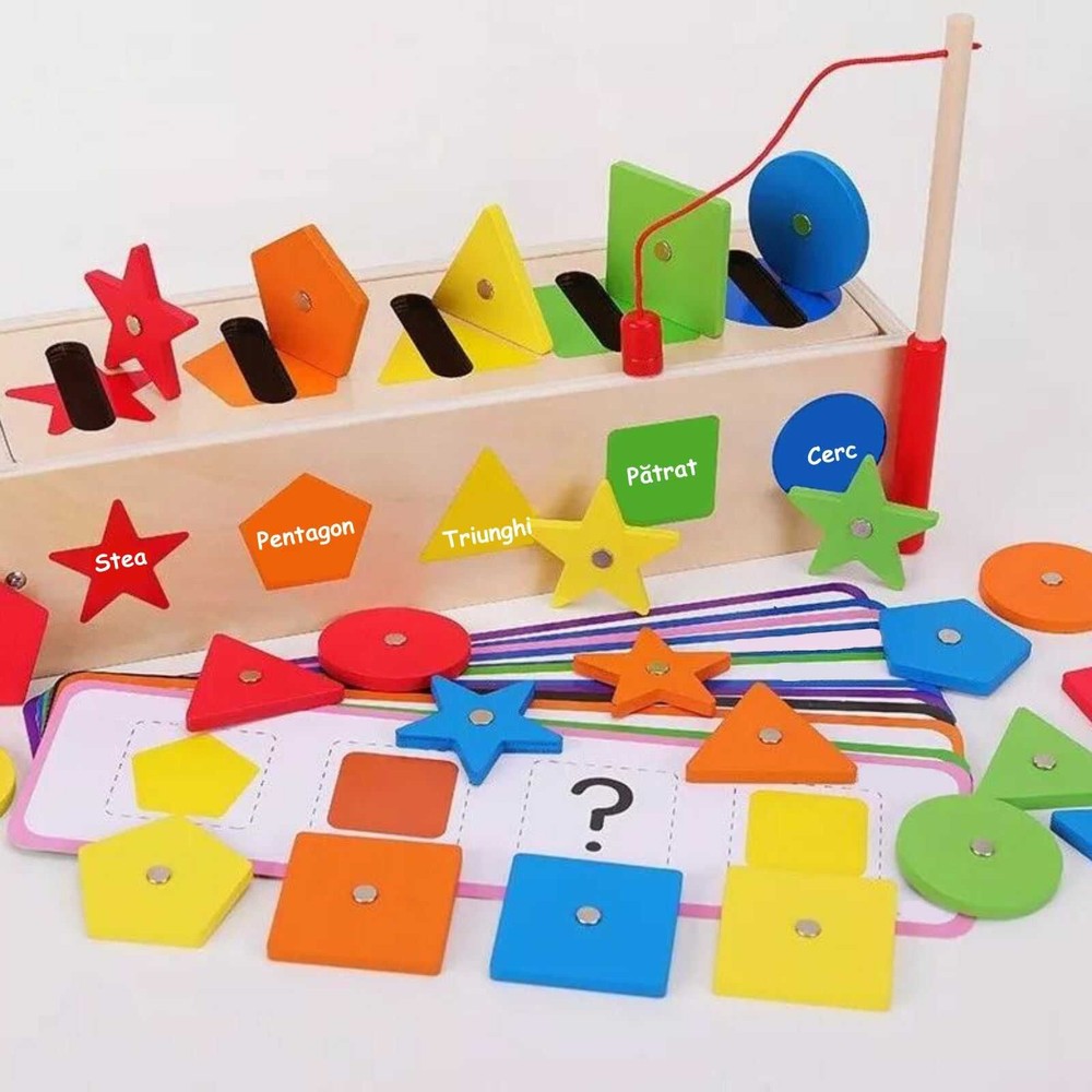 Jucărie sortator de forme și culori, clasificare și joc de pescuit magnetic în limba română 5