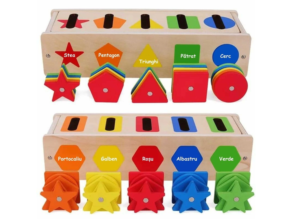 Jucărie sortator de forme și culori, clasificare și joc de pescuit magnetic în limba română