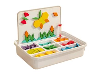 Kit magnetic educativ 250 piese cu tablă, clepsidră și ghid 240 modele, Tangram 3+