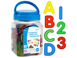 Litere și cifre transparente colorate 36 piese 4 culori