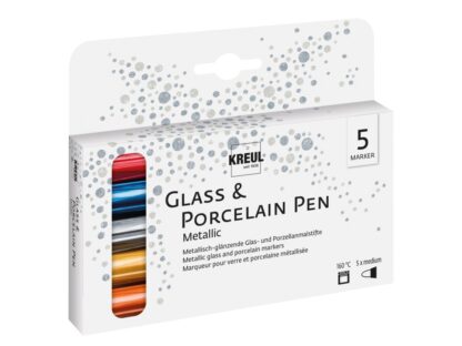 Markere pentru sticlă și porțelan Kreul Metallic Fine, 5 buc/set