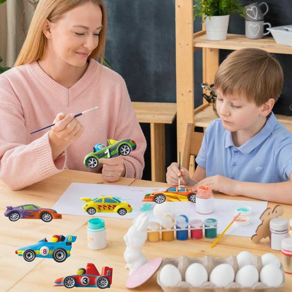 Mașini de Curse, Figurine din ipsos de pictat pentru copii, Kit complet DIY 2