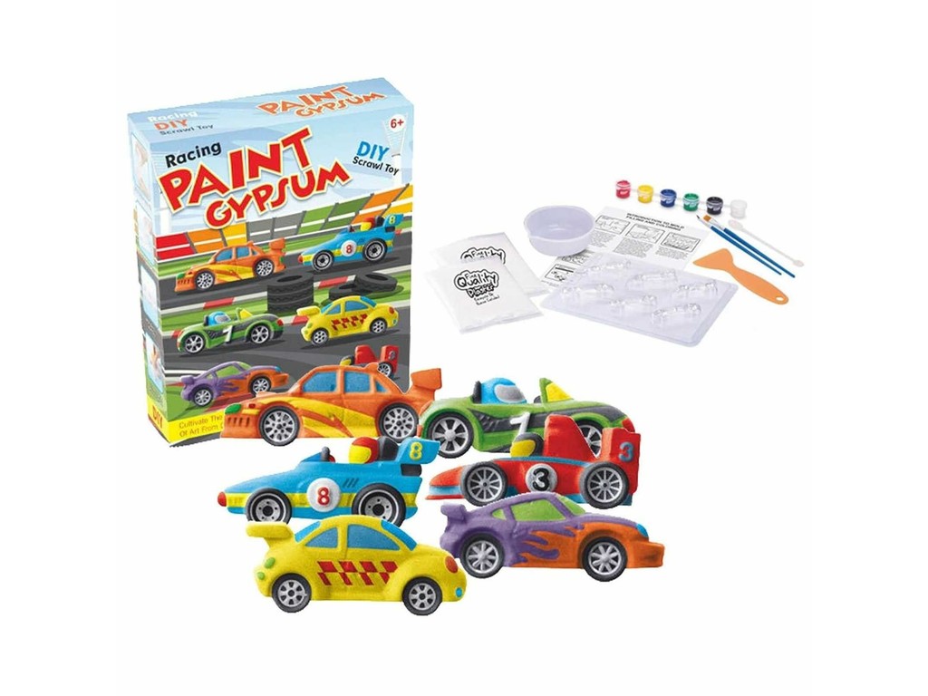 Mașini de Curse, Figurine din ipsos de pictat pentru copii, Kit complet DIY