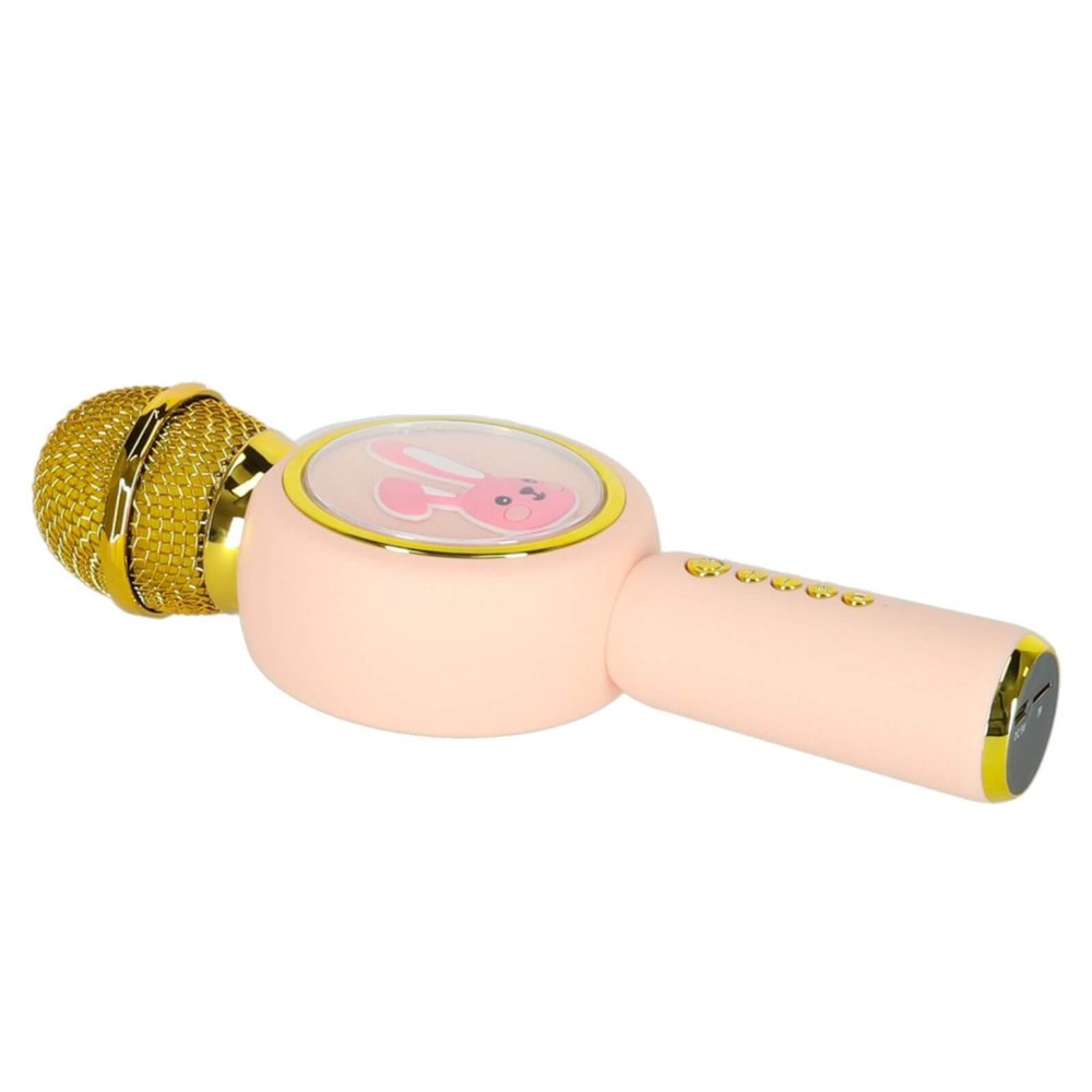 Microfon Karaoke Wireless cu Bluetooth, Model Iepuraș, Efecte voce, Boxă Inclusă, Recorder, RGB, Roz 7