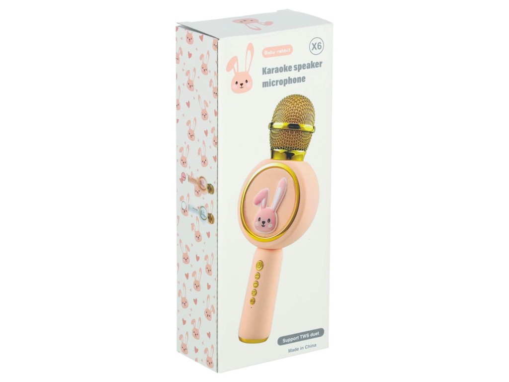 Microfon Karaoke Wireless cu Bluetooth, Model Iepuraș, Efecte voce, Boxă Inclusă, Recorder, RGB, Roz