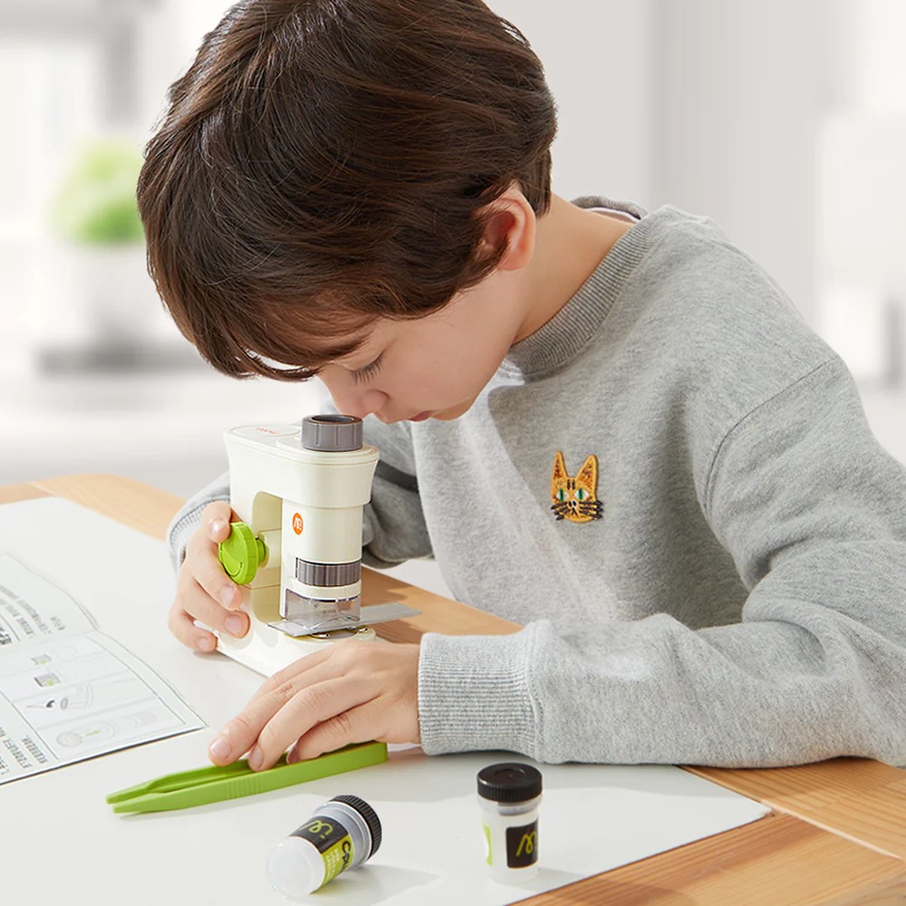 Microscop pentru copii, mărire de 160x, obiectiv optic HD, lumină Led, portabil, imagini clare 2
