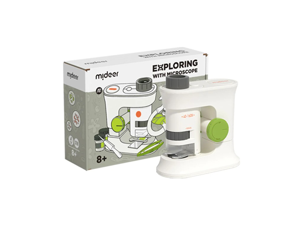 Microscop pentru copii, mărire de 160x, obiectiv optic HD, lumină Led, portabil, imagini clare