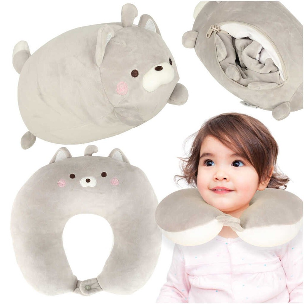 Pernă Călătorie 2 în 1 cu Jucărie Plus Pisică, Ergonomică, Pentru Copii, Somn și Relaxare 2