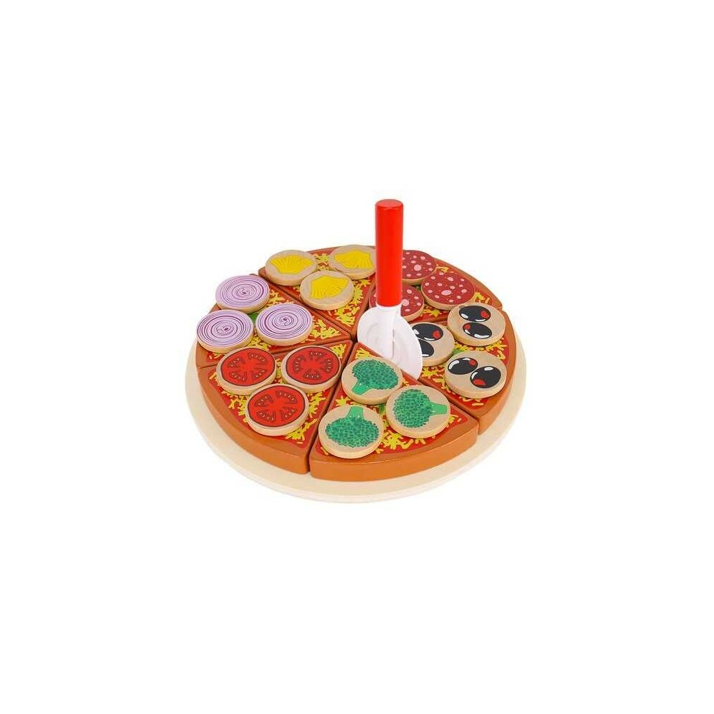 Pizza din lemn, set cu feliator, spatulă și tavă, 6 felii pizza și toppinguri, joc de rol 2