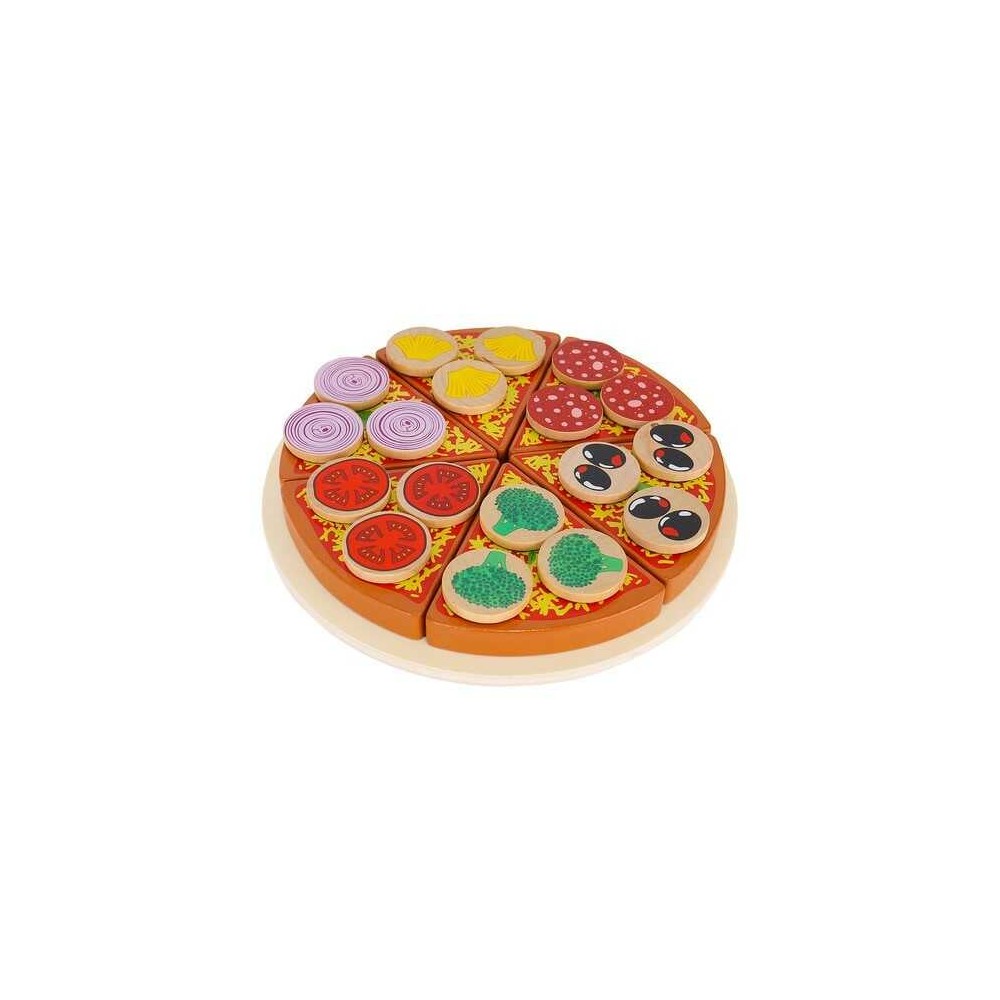 Pizza din lemn, set cu feliator, spatulă și tavă, 6 felii pizza și toppinguri, joc de rol 3