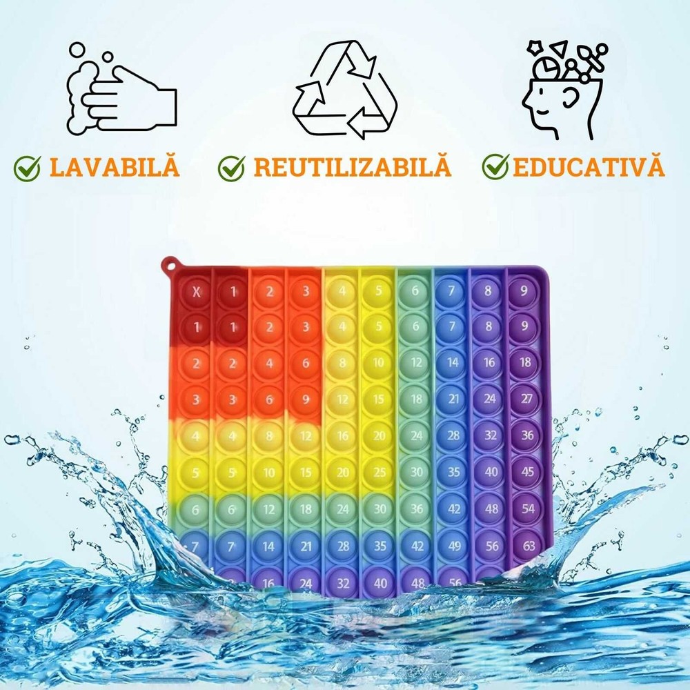 Pop It 10 10 matematică pentru a învăța înmulțirea cu numere de la 1 la 9 și pentru a învăța adunarea, Jucărie educativă, 20 x 20 cm, multicolor 6