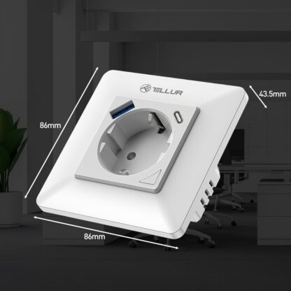 Priză de perete WiFi Tellur Smart, 3600W, 16A, PD20W, USB 18W, monitorizare consum, alb 11