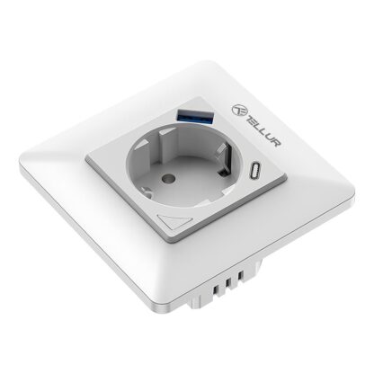 Priză de perete WiFi Tellur Smart, 3600W, 16A, PD20W, USB 18W, monitorizare consum, alb 2