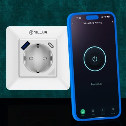 Priză de perete WiFi Tellur Smart, 3600W, 16A, PD20W, USB 18W, monitorizare consum, alb 5
