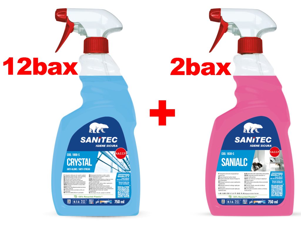 Promo SANITEC: 12 baxuri detergent geam 750 ml + 2 baxuri gratuit sanialc 750 ml