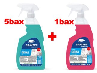 Promo SANITEC: 5 baxuri Soluție anticalcar cu pulverizator 750 ml Igienikal Sanitec + 1 bax Detergent detartrant parfumat 750 ml Igienikal Sanitec GRATUIT