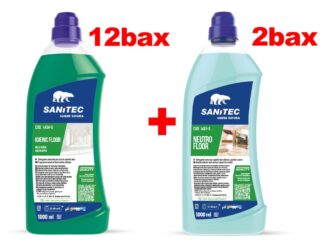 Promo SANITEC: 12 baxuri Detergent pardoseli 1000 ml Igienic Sanitec, măr + 2 baxuri Detergent pardoseli delicate 1000 ml Neutro Floor Sanitec GRATUIT