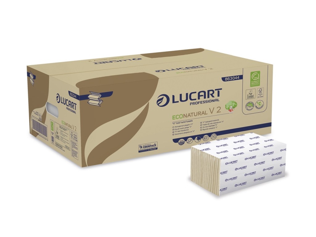Prosoape pliate V 2 Lucart EcoNatural, 2 str, 21 x 21 cm, 190 buc/pachet, 20 pachete/bax