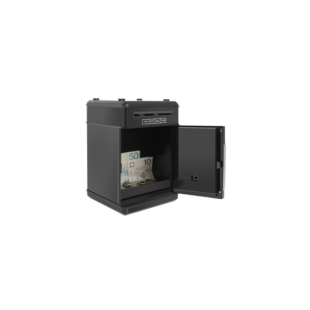 Pușculiță Bani, pentru Copii, Tip Seif, Deschidere cu Cod PIN, Sunete și Lumină, 19.5 x 13 x 12 cm, Negru, Plastic 5