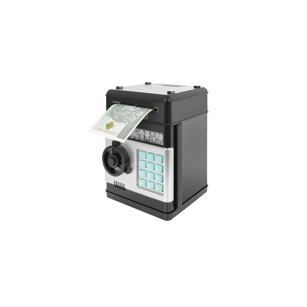 Pușculiță Bani, pentru Copii, Tip Seif, Deschidere cu Cod PIN, Sunete și Lumină, 19.5 x 13 x 12 cm, Negru, Plastic 8