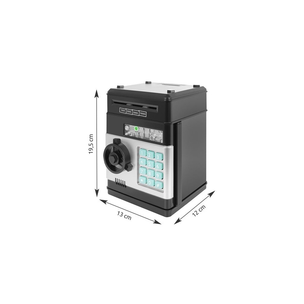 Pușculiță Bani, pentru Copii, Tip Seif, Deschidere cu Cod PIN, Sunete și Lumină, 19.5 x 13 x 12 cm, Negru, Plastic 9