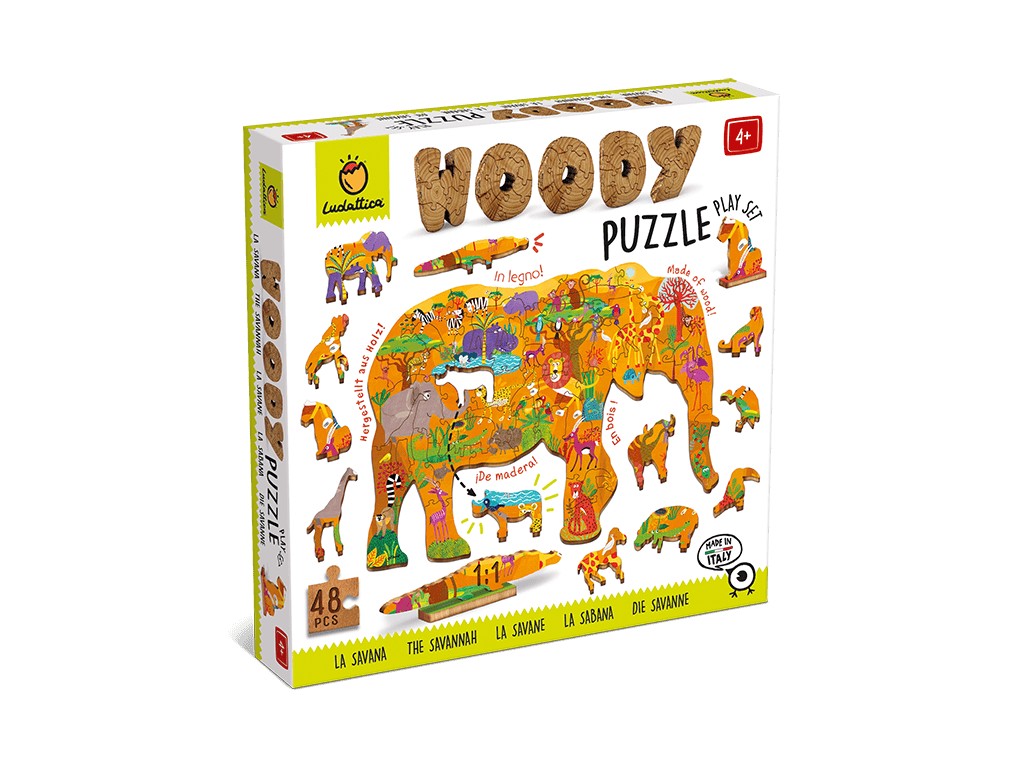 Puzzle de lemn Savana, Ludattica, + 5 ani, 48 piese